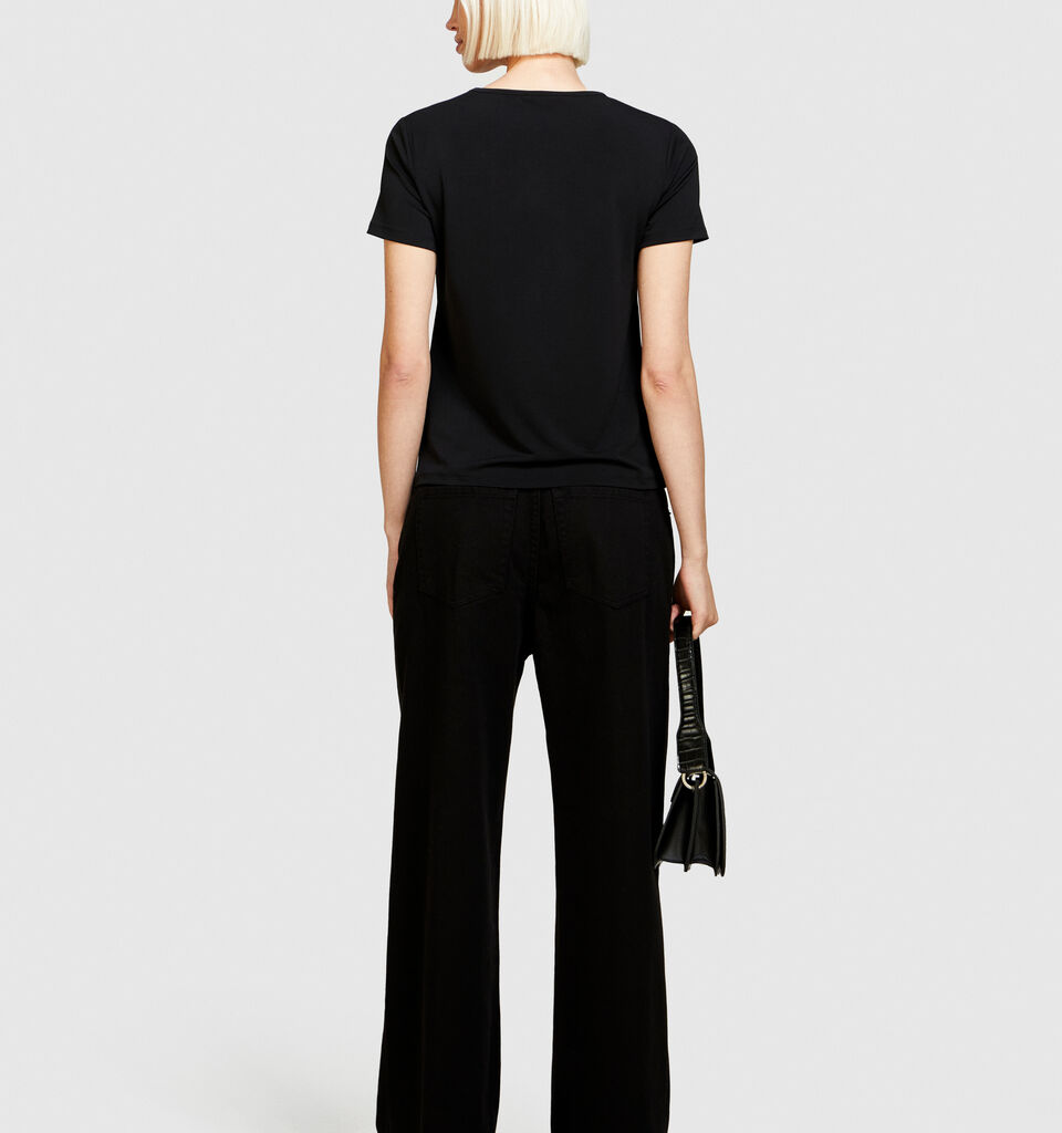 T-shirt with torchon - women's short sleeve t-shirts - Black | Sisley image number 3